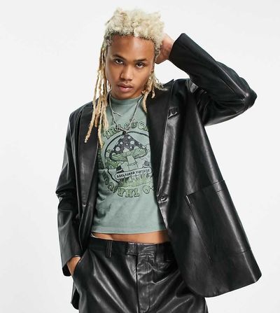 Reclaimed Vintage Reclaimed Vintage unisex leather look blazer-Black