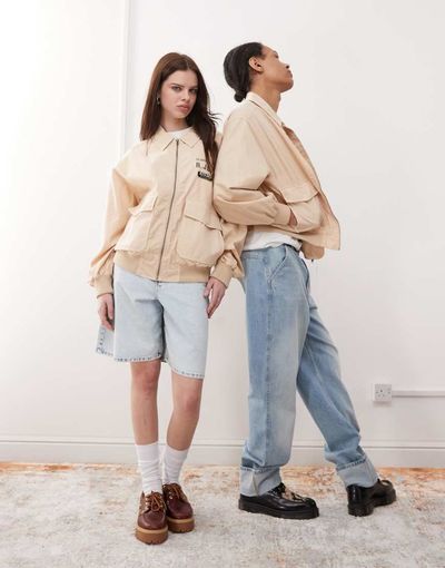 Reclaimed Vintage Reclaimed Vintage unisex lightweight harrington bomber jacket in stone-Neutral