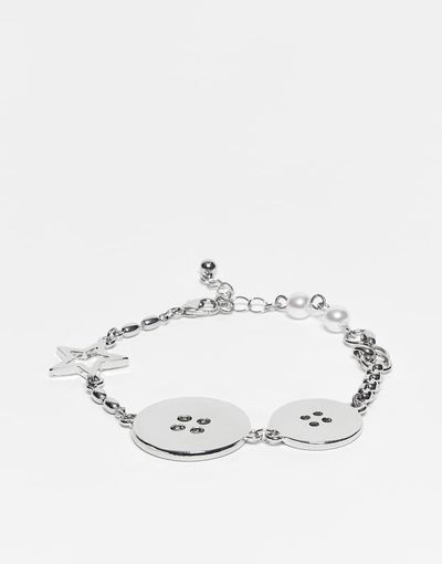 Reclaimed Vintage Reclaimed Vintage Unisex mixed chain button charm bracelet in silver tone