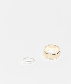 Reclaimed Vintage Reclaimed Vintage unisex mixed metal hammered ring pack in silver and gold-Multi