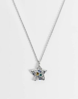 Reclaimed Vintage Reclaimed Vintage Unisex molten star necklace with colored stones in silver tone