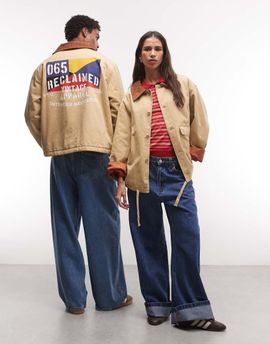 Reclaimed Vintage Reclaimed Vintage unisex retro jacket with contrast cord collar in ecru-WHITE