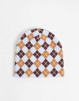 Reclaimed Vintage Reclaimed Vintage unisex skull beanie in blue and brown argyle print