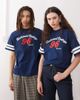 Reclaimed Vintage Reclaimed Vintage unisex slim cropped boxy tee with varsity graphic print in navy - 1