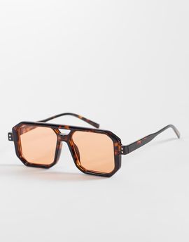 Reclaimed Vintage Reclaimed Vintage unisex square edge brown torte aviator sunglasses with orange lens