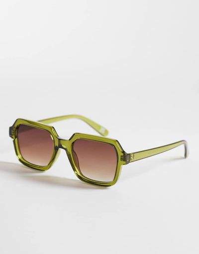 Reclaimed Vintage Reclaimed Vintage unisex square sunglasses with dark brown lens in green