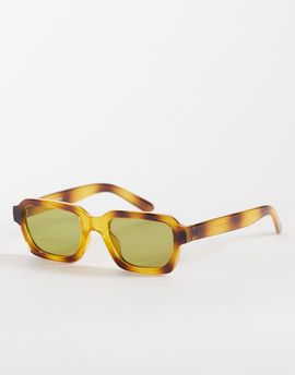 Reclaimed Vintage Reclaimed Vintage unisex square sunglasses with green lens in light tortoiseshell-Multi