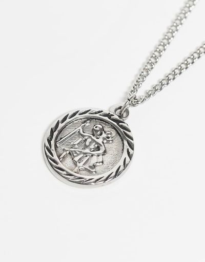 Reclaimed Vintage Reclaimed Vintage Unisex stainless steel waterproof St Christopher pendant necklace in burnished silver tone