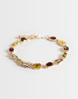 Reclaimed Vintage Reclaimed Vintage unisex stone set bracelet in multi color-Red
