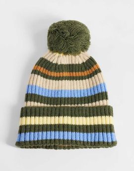 Reclaimed Vintage Reclaimed Vintage unisex stripe beanie with pom pom in blue and yellow-MULTI