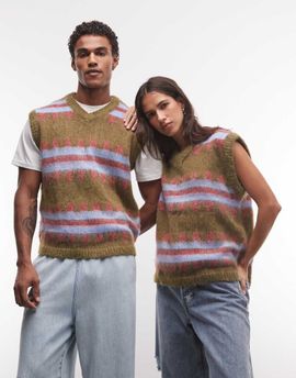 Reclaimed Vintage Reclaimed Vintage unisex striped knit tank in khaki-Green