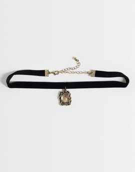 Reclaimed Vintage Reclaimed Vintage velvet choker necklace with charm-Silver