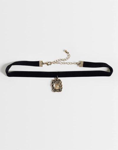 Reclaimed Vintage Reclaimed Vintage velvet choker necklace with charm-Silver