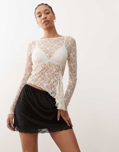 Reclaimed Vintage Reclaimed Vintage velvet mini skirt with scallop lace hem in black