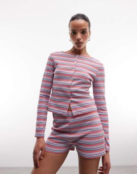 Reclaimed Vintage Reclaimed Vintage waffle knit cardigan in stripes-pink