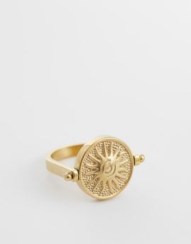 Reclaimed Vintage Reclaimed Vintage waterproof stainless steel flip ring with sun detail in gold tone