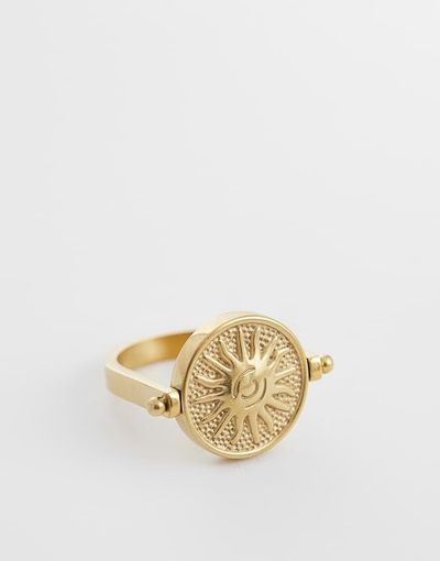 Reclaimed Vintage Reclaimed Vintage waterproof stainless steel flip ring with sun detail in gold tone
