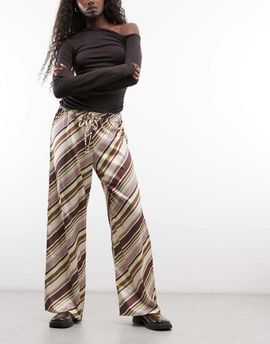 Reclaimed Vintage Reclaimed Vintage wide leg satin pants in bright stripes-Multi