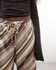 Reclaimed Vintage Reclaimed Vintage wide leg satin pants in bright stripes-Multi - 3