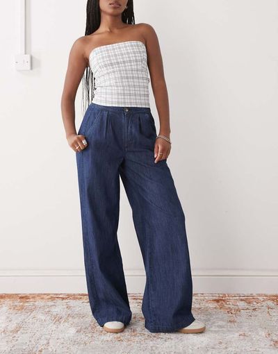 Reclaimed Vintage Reclaimed Vintage wide leg tailored pants in chambray denim-Blue