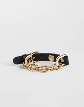 Reclaimed Vintage Reclaimed Vintage worn gold leather and chain mix bracelet