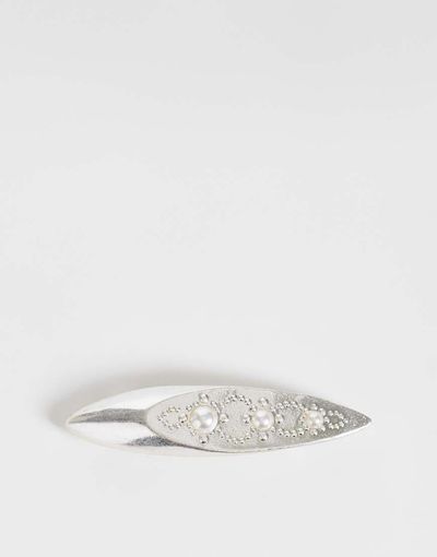 Reclaimed Vintage Reclaimed Vintage worn silver barrette clip with pearl details