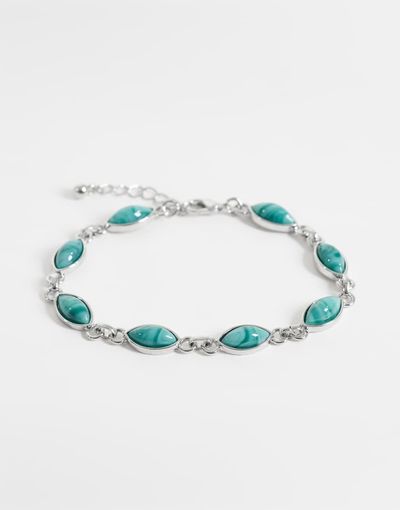 Reclaimed Vintage Reclaimed Vintage unisex faux moss agate chain link bracelet in silver