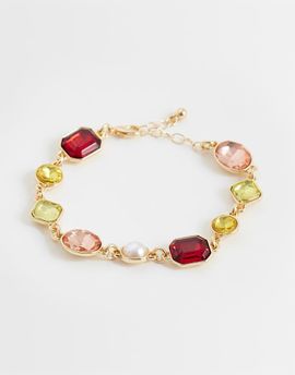Reclaimed Vintage Reclaimed Vintage unisex gem stone bracelet with pearl detail in gold