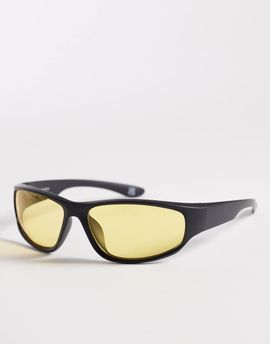 Reclaimed Vintage Reclaimed Vintage unisex sporty wrap sunglasses with yellow lens in black