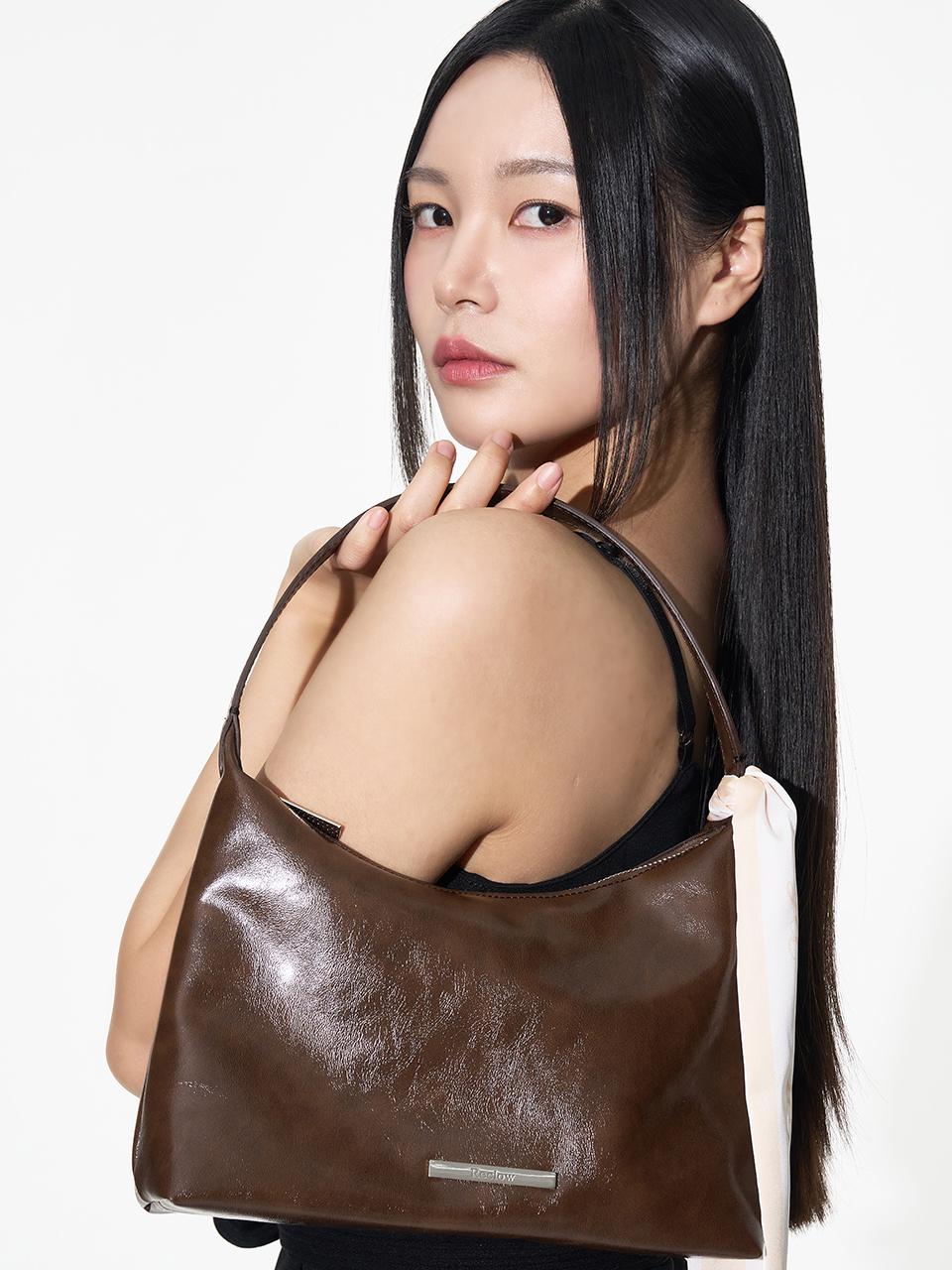 RECLOW Synthetic Leather Hobo Bag [Brown]