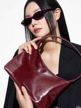 RECLOW Trapeze Synthetic Leather Hobo Bag [Burgundy]