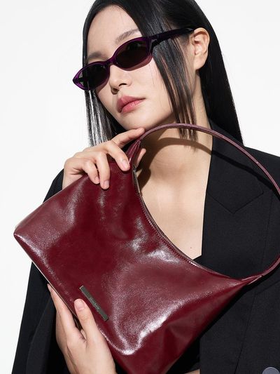 RECLOW Trapeze Synthetic Leather Hobo Bag [Burgundy]