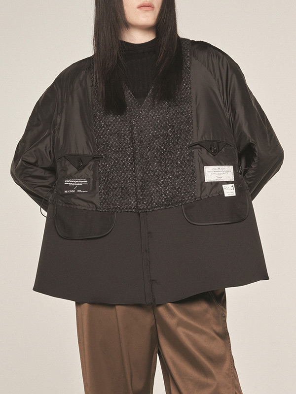 RE;CODE Inside-out A Line Short Coat _ Black