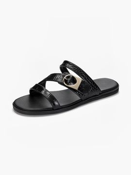 Recur,ecur Anello Croc Embossed Crossover Strap Slippers - Black