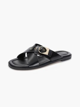 Recur,ecur Anello Crossover Strap Slippers - Black