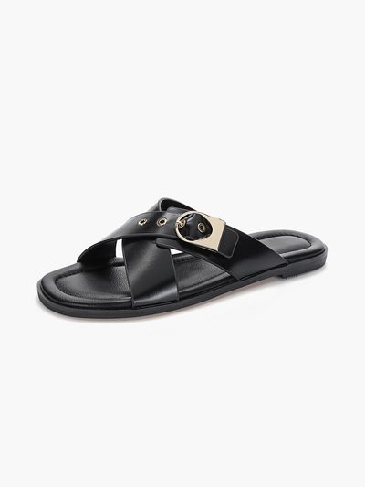 Recur,ecur Anello Crossover Strap Slippers - Black