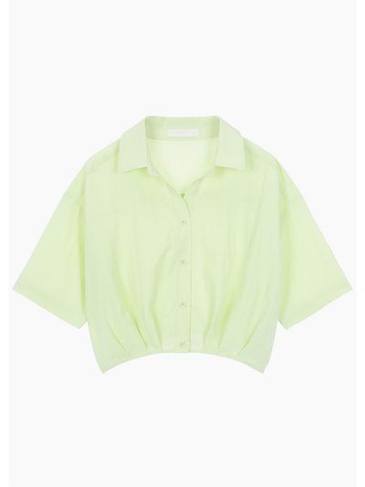 Recur,ecur Crop Shirring Blouse_Green