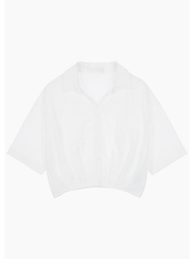 Recur,ecur Crop Shirring Blouse_White