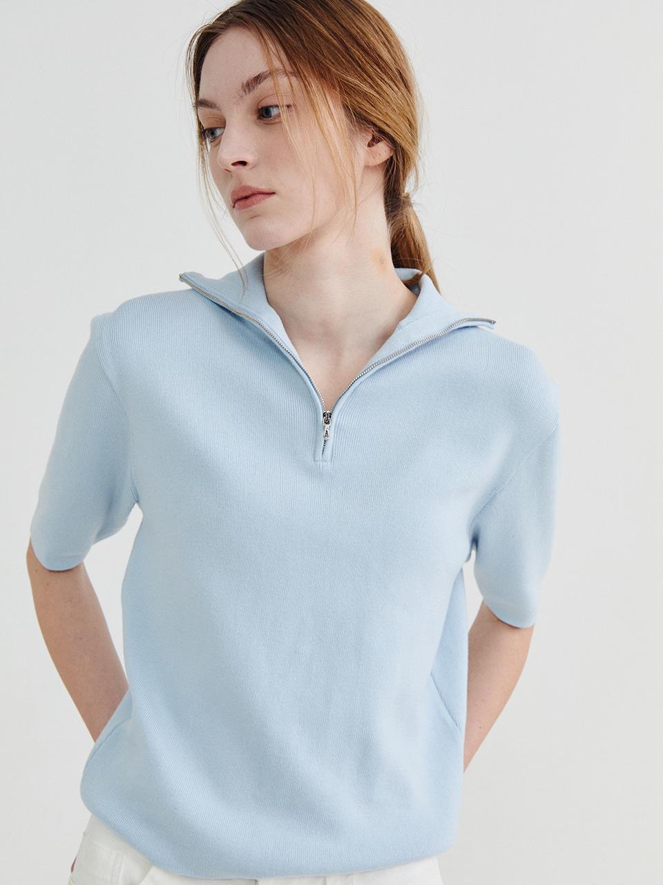 Recur,ecur Half Zip-up knit Light blue