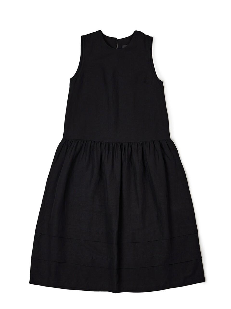 Recur,ecur Linen Shirring Dress_Black