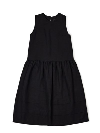 Recur,ecur Linen Shirring Dress_Black