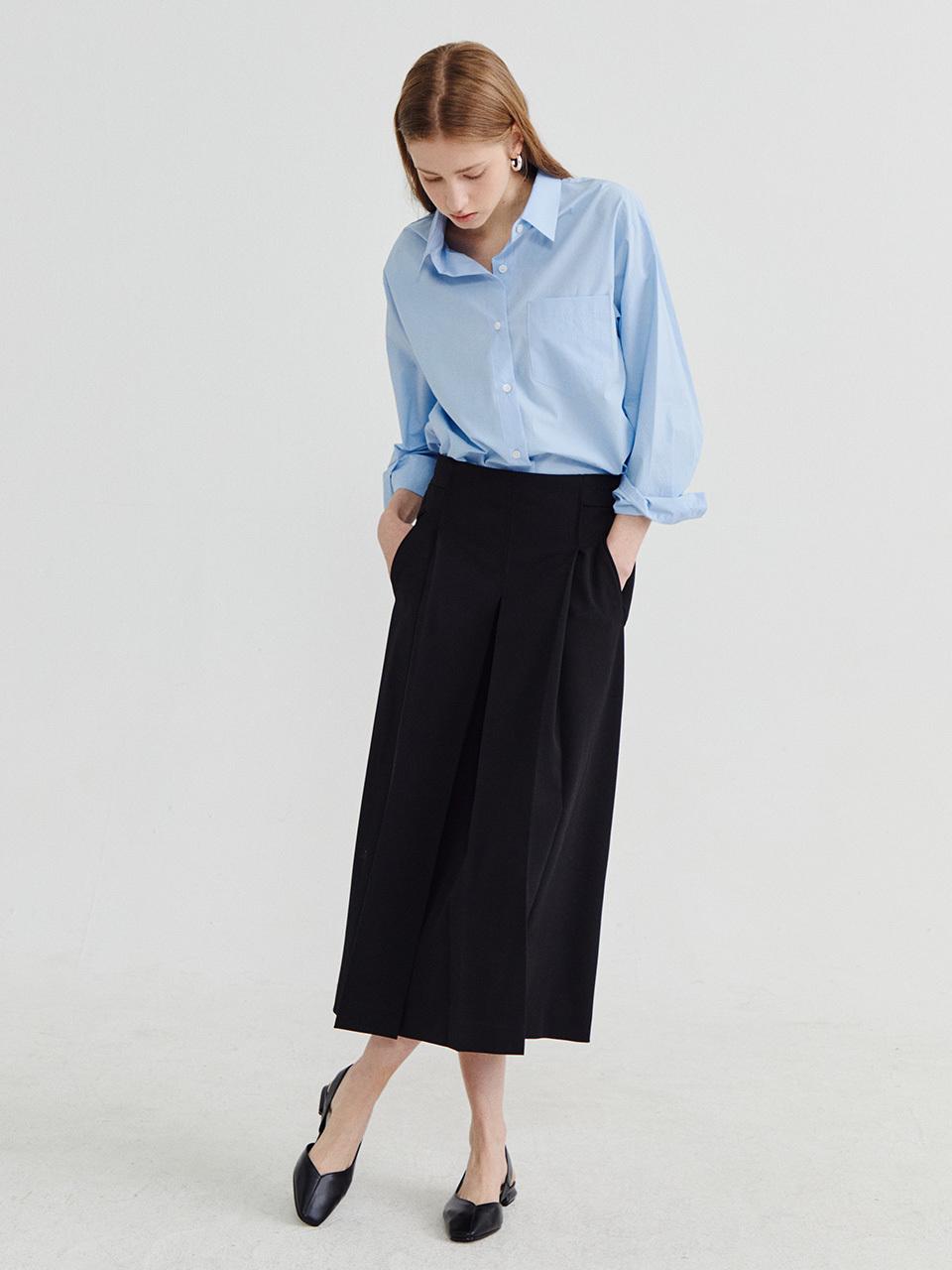 Recur,ecur Pleats slit long skirt Black