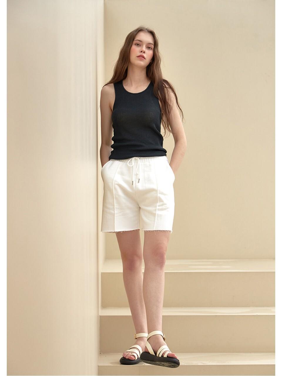 Recur,ecur Raw Edge Shorts_white