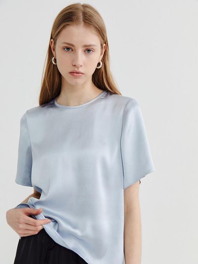 Recur,ecur Soft satin blouse Light blue