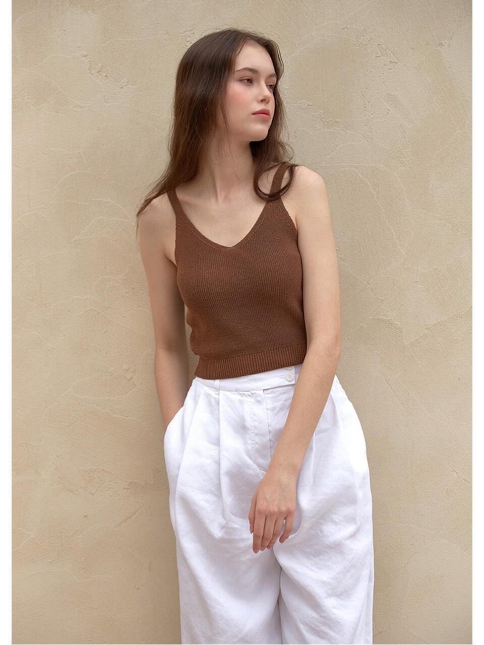 Recur,ecur Texture Sleeveless Knit Top_Brown