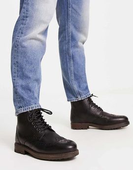 Red Tape Red Tape lace up brogue boots in black leather