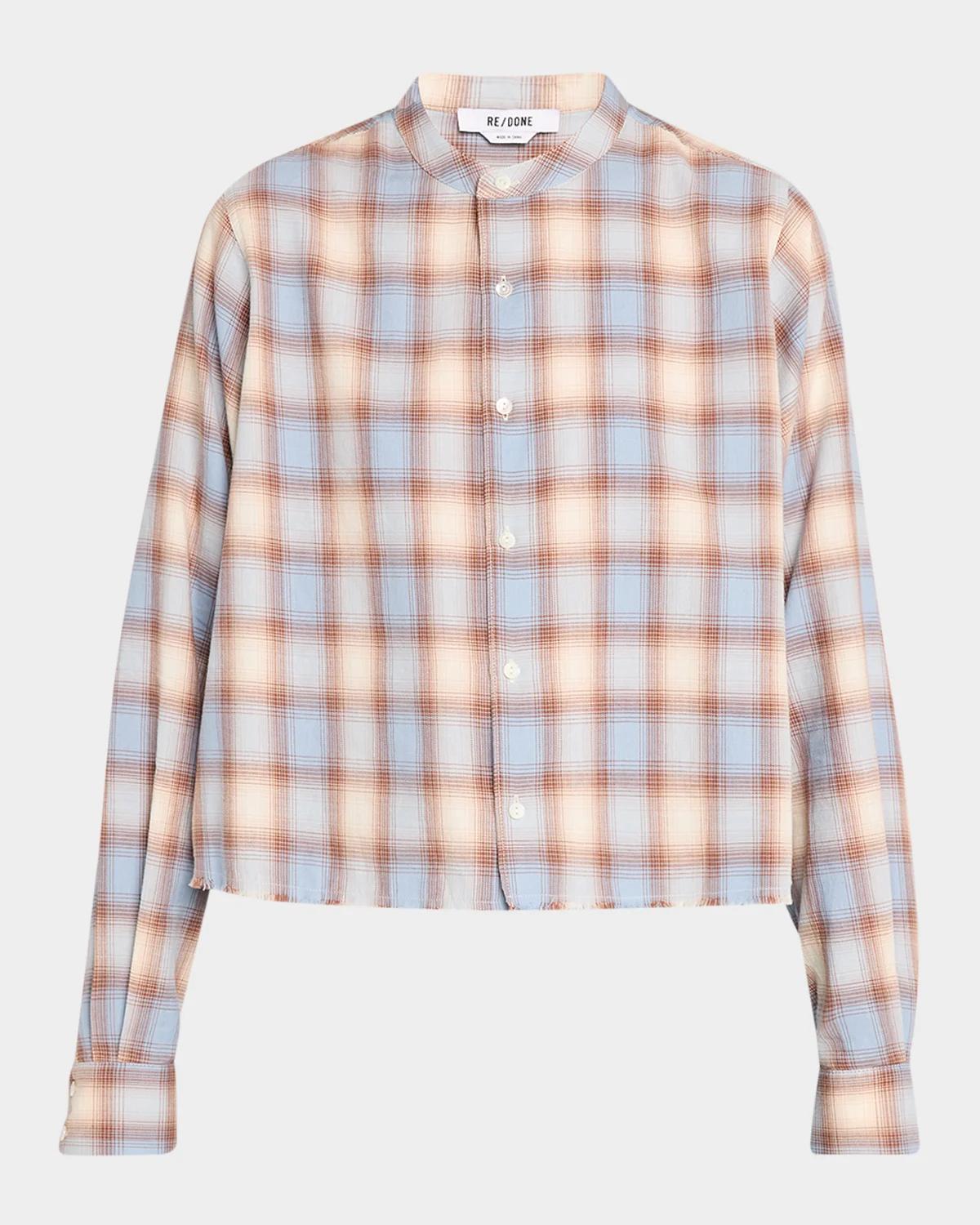 RE/DONE Bianca Cropped Cotton Plaid Shirt