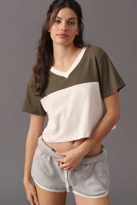RE/DONE Cotton V-Neck Crop Tee