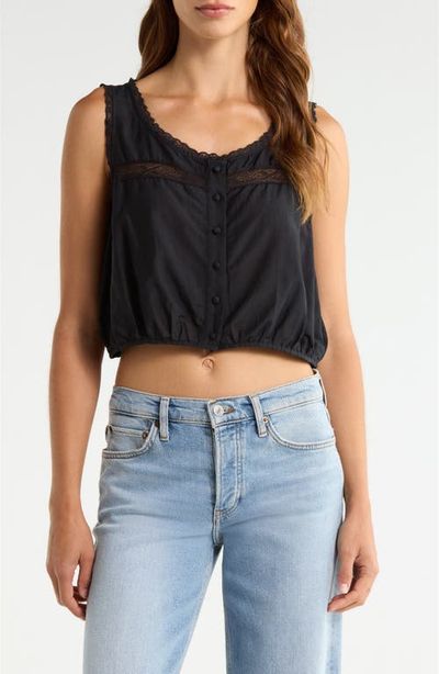 Re/Done Re/Done Allegra Lace Trim Button-Up Crop Top