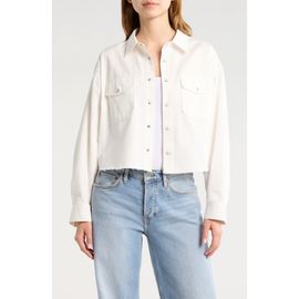 Re/Done Re/Done Camper Raw Hem Crop Snap-Up Twill Shirt